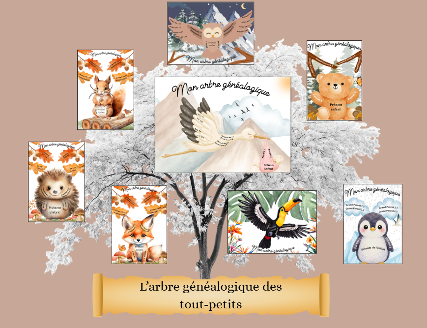 Arbre généalogique pour les tout-petits avec illustrations simples et ludiques